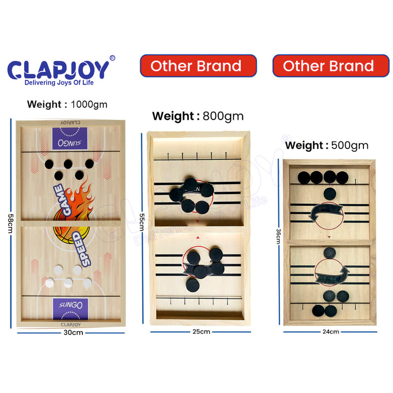 2 in 1 Slingo Wooden Board Game | Fast Finger Puck Game with Elastic Band & Acrylic Pucks | Multiplayer Indoor Tabletop Game for Kids, Teens & Adults