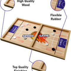 2 in 1 Slingo Wooden Board Game | Fast Finger Puck Game with Elastic Band & Acrylic Pucks | Multiplayer Indoor Tabletop Game for Kids, Teens & Adults