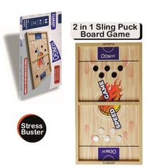 2 in 1 Slingo Wooden Board Game | Fast Finger Puck Game with Elastic Band & Acrylic Pucks | Multiplayer Indoor Tabletop Game for Kids, Teens & Adults