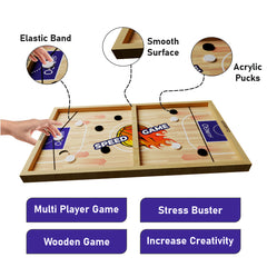 2 in 1 Slingo Wooden Board Game | Fast Finger Puck Game with Elastic Band & Acrylic Pucks | Multiplayer Indoor Tabletop Game for Kids, Teens & Adults