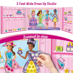 Dress-up studio with dolls and accessories, labeled '2 Feet Wide Dress Up Studio'.