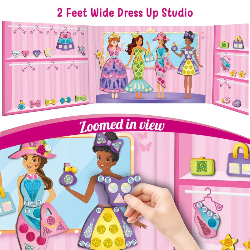 Dress-up studio with dolls and accessories, labeled '2 Feet Wide Dress Up Studio'.