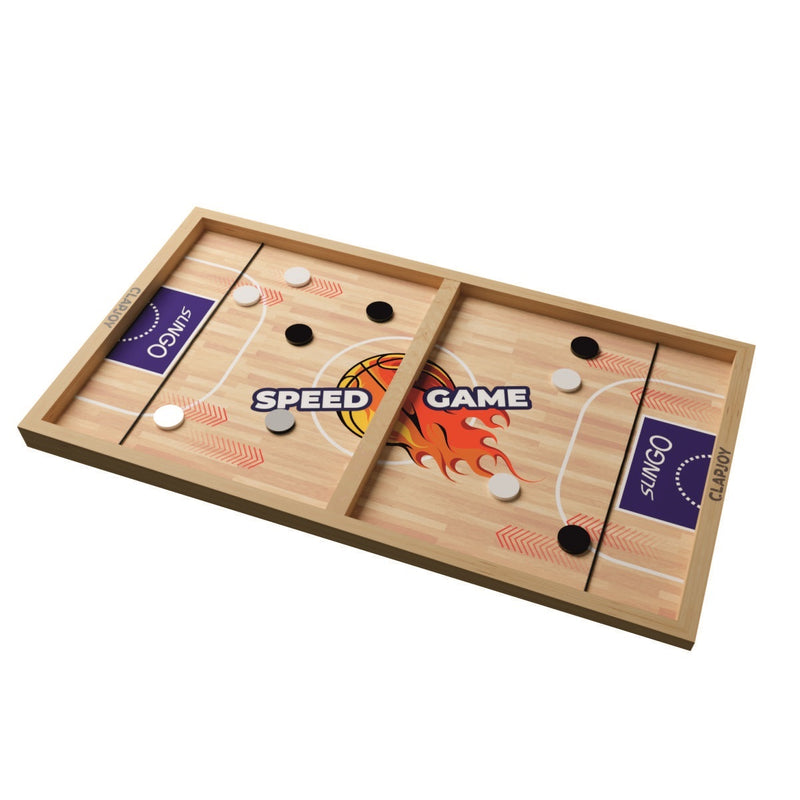 2 in 1 Slingo Wooden Board Game | Fast Finger Puck Game with Elastic Band & Acrylic Pucks | Multiplayer Indoor Tabletop Game for Kids, Teens & Adults