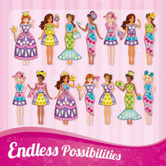 Set of colorful paper dolls with dresses on a pink background, featuring the text 'Endless Possibilities'.