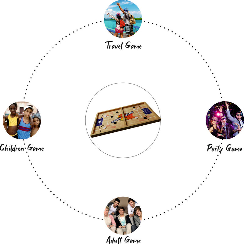 2 in 1 Slingo Wooden Board Game | Fast Finger Puck Game with Elastic Band & Acrylic Pucks | Multiplayer Indoor Tabletop Game for Kids, Teens & Adults