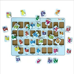 Educational alphabet puzzle with letters on a white background