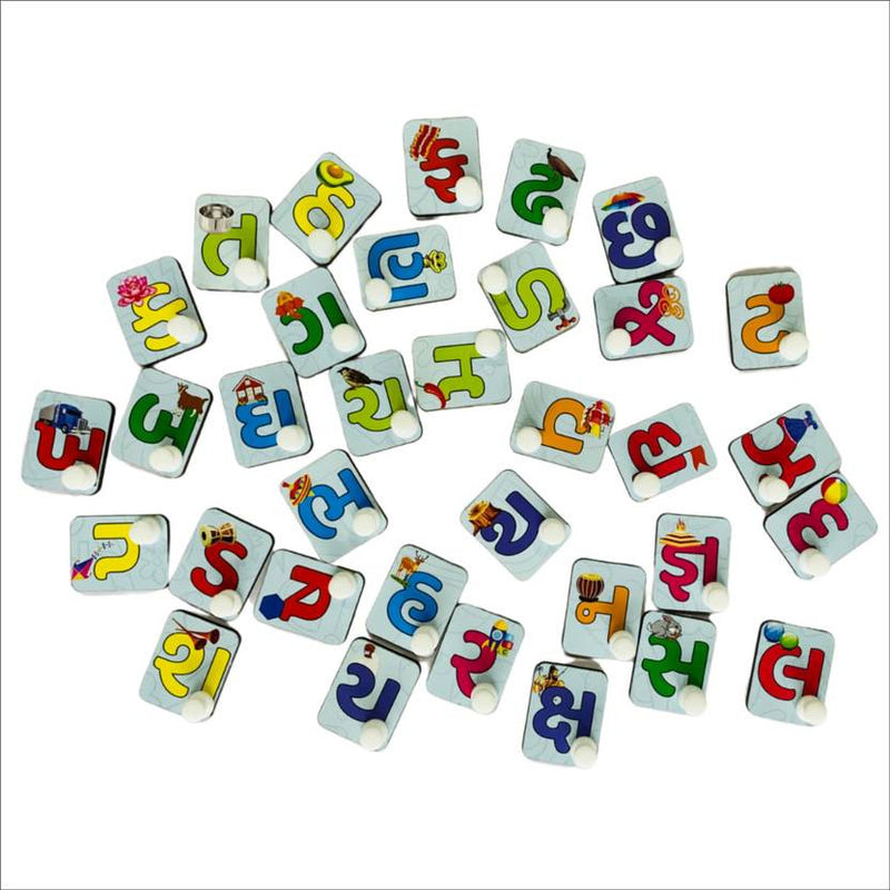 Colorful letter tiles on a white background