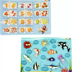 Todfod Wooden Jigsaw Puzzles  English Numbers & Fish Characters for Kids
