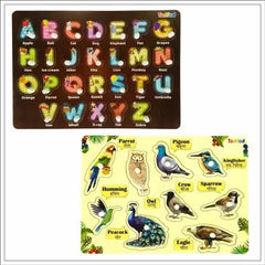 Todfod Wooden Jigsaw Puzzles ABCD 4 in 1 & Birds Characters For Kids  (1 Pieces)