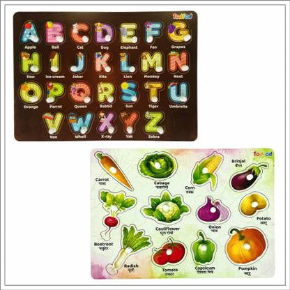 Todfod Wooden Jigsaw Puzzles | ABCD 4-1 Vegetable Characters
