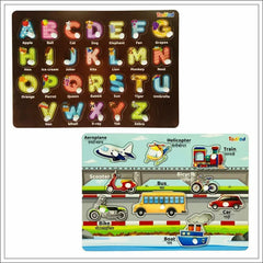 Todfod Wooden Jigsaw Puzzles Abcd 4 In 1 & Vehicle Characters For Kids