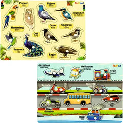 Todfod Wooden Jigsaw Puzzles | Birds & Vehicle Characters For Kids