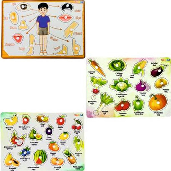 Todfod Wooden Jigsaw Puzzles Body Parts & Vegetable & Fruits Characters For Kids