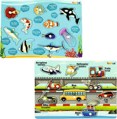Todfod Wooden Jigsaw Puzzles Fish & Vegetable Characters For Kids