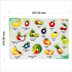 Educational fruit chart with illustrations and names on a white background