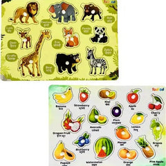 TodFod Wooden Jigsaw Puzzles Wild Animals & Fruit Characters for Kids