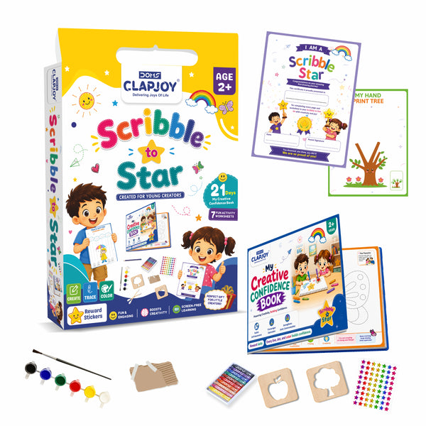 Doms Clapsjoy Scribble to Star Creative Confidence Activity Kit for Kids 2+ Years | 21-Day Drawing, Tracing, Coloring & Painting Kit | Preschool Art & Craft Learning Set