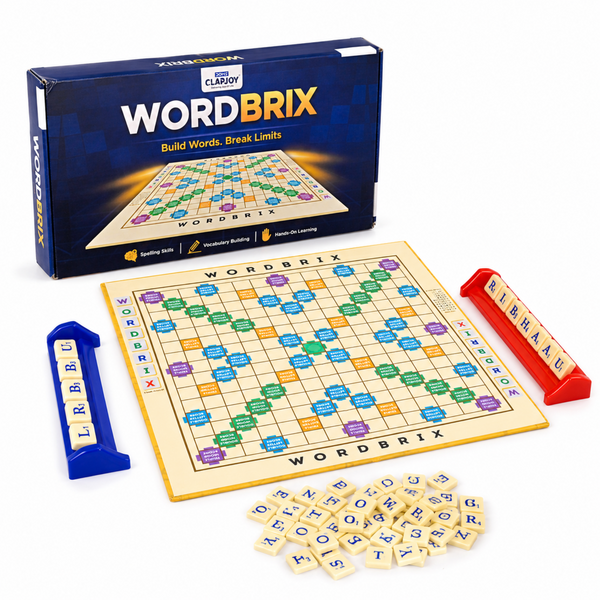 Clapjoy Wordbrix Word Building Board Game for Kids Ages 6-12 | 3-in-1 English Learning Game | Spelling, Vocabulary & Sentence Making | 100 Letter Tiles | 2-6 Players