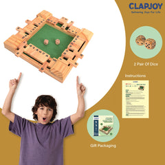 Clapjoy Shut The Box Wooden Dice Board Game for Kids & Family | Pinewood Number Strategy Game with Felt Board, 2 Pairs of Dice & Number Tiles | Educational Indoor Game