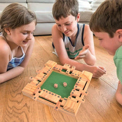 Clapjoy Shut The Box Wooden Dice Board Game for Kids & Family | Pinewood Number Strategy Game with Felt Board, 2 Pairs of Dice & Number Tiles | Educational Indoor Game