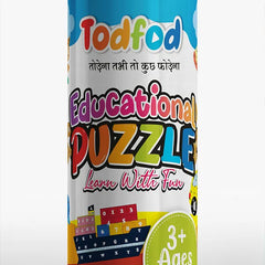 Todfod educational puzzle packaging with colorful text and graphics on a white background