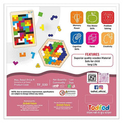 Todfod educational toys packaging with colorful puzzles and features listed.
