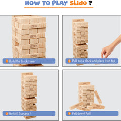 Slido Wooden Stacking Blocks Game 54 Pieces | Classic Tower Building Board Game for Kids & Family | Wooden Balance Blocks for Skill, Focus & Coordination | Indoor Party Game