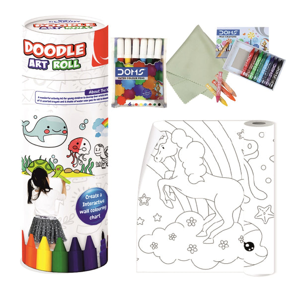 Doodle Art Roll for Kids | Reusable Colouring Wall Poster | 84 Inch Long Drawing & Painting Activity Roll with Colours, Crayons & Wipe Cloth