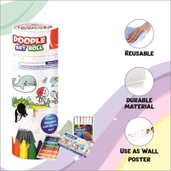 Doodle Art Roll for Kids | Reusable Colouring Wall Poster | 84 Inch Long Drawing & Painting Activity Roll with Colours, Crayons & Wipe Cloth