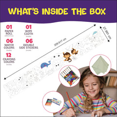 Doodle Art Roll for Kids | Reusable Colouring Wall Poster | 84 Inch Long Drawing & Painting Activity Roll with Colours, Crayons & Wipe Cloth