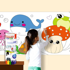 Doodle Art Roll for Kids 84 Inch Reusable Colouring Paper Roll | Washable Drawing & Painting Activity Mat with 6 Water Colour Pens, 12 Crayons, Wipe Cloth & Stickers