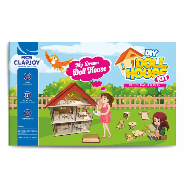 DIY Doll House Kit for Kids | Wooden Dollhouse Building & Painting Set | 3-Storey Wooden House with Furniture | Creative Build Paint & Play Toy for Girls & Boys