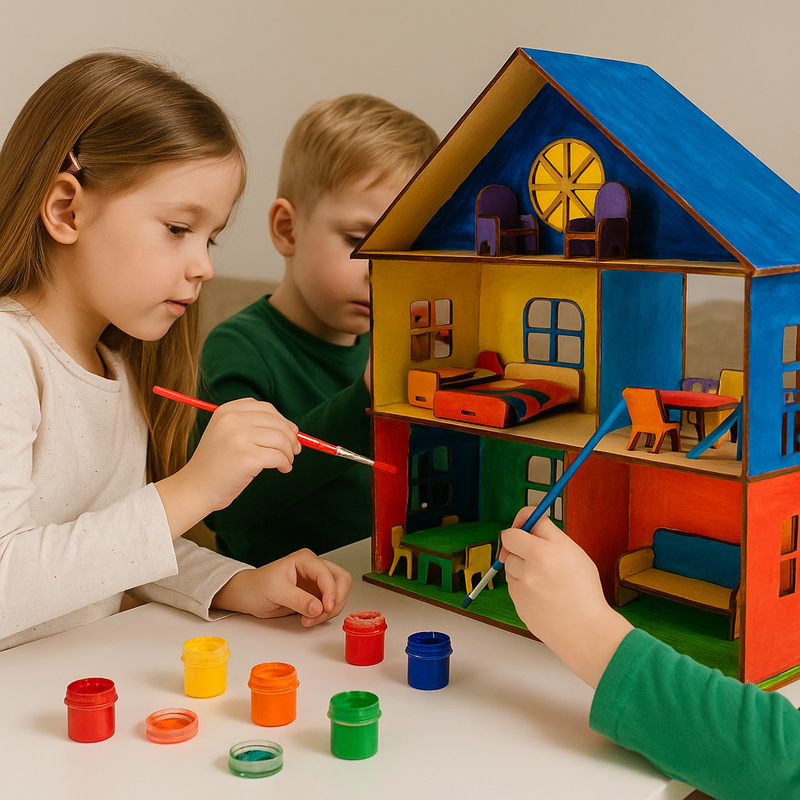 DIY Doll House Kit for Kids | Wooden Dollhouse Building & Painting Set | 3-Storey Wooden House with Furniture | Creative Build Paint & Play Toy for Girls & Boys