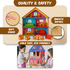 DIY Doll House Kit for Kids | Wooden Dollhouse Building & Painting Set | 3-Storey Wooden House with Furniture | Creative Build Paint & Play Toy for Girls & Boys