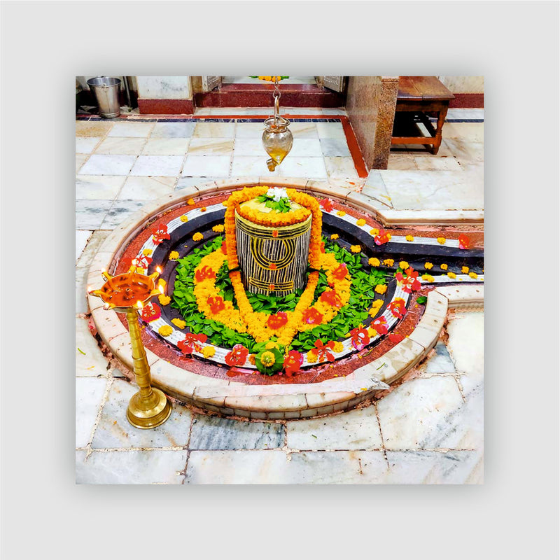 Smaran Baidyanath Jyotirlinga Wooden Fridge Magnet | Sacred Shivling Shrine Interior | 3x3 Inch Spiritual Refrigerator Decor for Home Kitchen & Gift