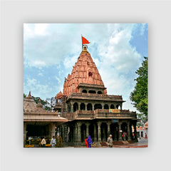 Smaran Mahakaleshwar Jyotirlinga Wooden Fridge Magnet | Pink Tower Temple Illustration | 3x3 Inch Spiritual Refrigerator Decor for Home Kitchen & Gift