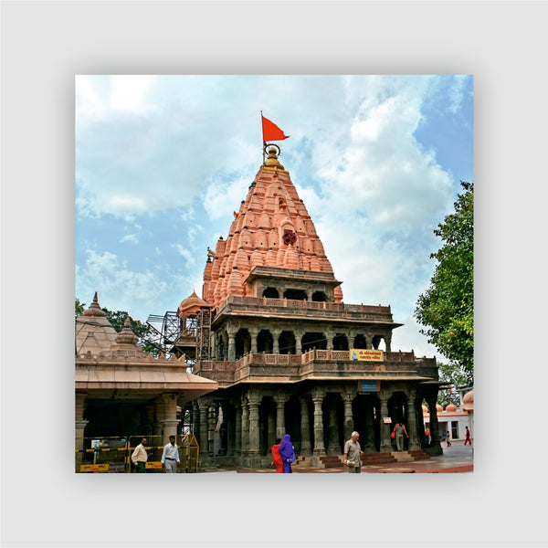 Smaran Mahakaleshwar Jyotirlinga Wooden Fridge Magnet | Pink Tower Temple Illustration | 3x3 Inch Spiritual Refrigerator Decor for Home Kitchen & Gift