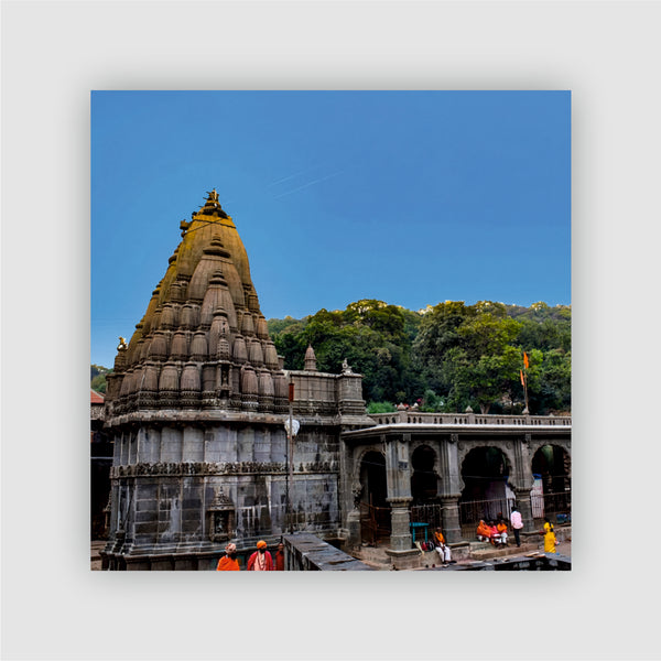 Smaran Bhimashankar Jyotirlinga Wooden Fridge Magnet | Ancient Temple Illustration | 3x3 Inch Spiritual Refrigerator Decor for Home Kitchen & Gift