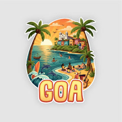 Smaran Goa Wooden Fridge Magnet | Beach Church & Sunset Illustration | 3x3 Inch Refrigerator Decor for Home Kitchen & Gift