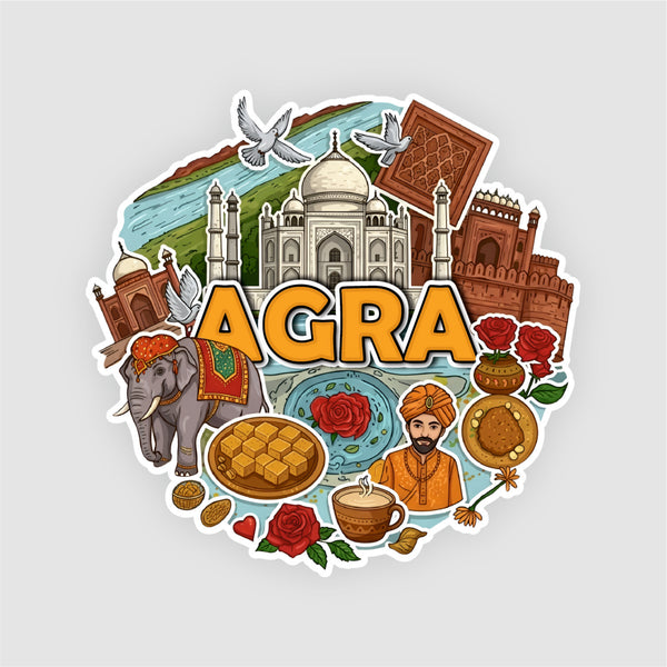 Smaran Agra Wooden Fridge Magnet | Taj Mahal & Heritage Culture Illustration | 3x3 Inch Refrigerator Decor for Home Kitchen & Gift