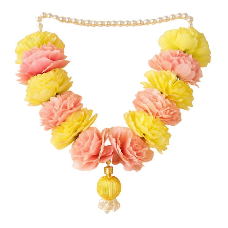 Smaran Small Size Decorative Garland | Yellow & Pink Flowers for Murti and Temple Decor