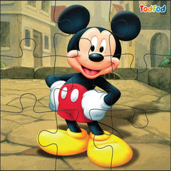 Mickey Mouse puzzle with a vintage street background