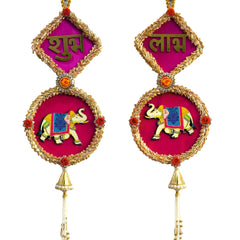 Decorative earrings with elephants and colorful design on a white background
