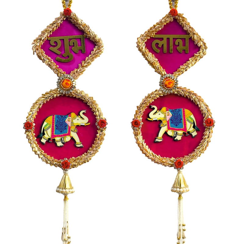 Decorative earrings with elephants and colorful design on a white background