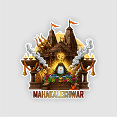 Smaran Mahakaleshwar Wooden Fridge Magnet | Ujjain Temple & Jyotirlinga Illustration | 3x3 Inch Spiritual Refrigerator Decor for Home Puja Room & Gift
