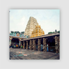 Smaran Mallikarjuna Jyotirlinga Wooden Fridge Magnet | South Indian Temple Gopuram Illustration | 3x3 Inch Spiritual Refrigerator Decor for Home Kitchen & Gift