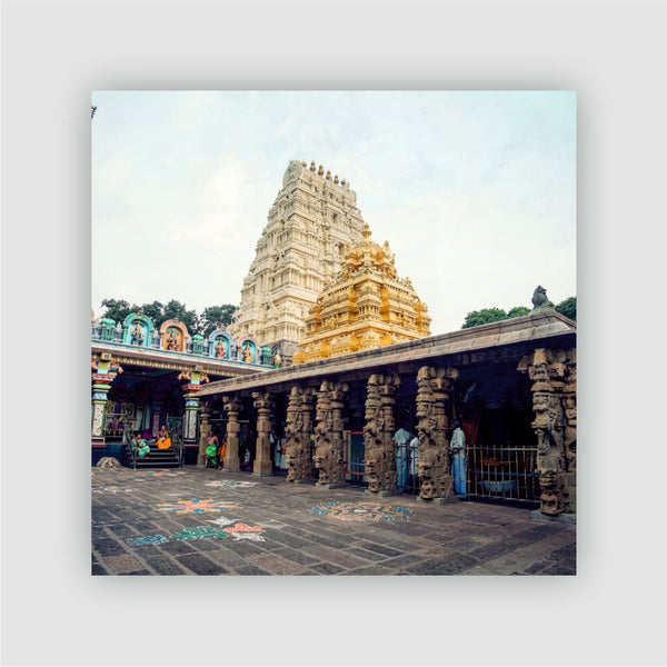 Smaran Mallikarjuna Jyotirlinga Wooden Fridge Magnet | South Indian Temple Gopuram Illustration | 3x3 Inch Spiritual Refrigerator Decor for Home Kitchen & Gift