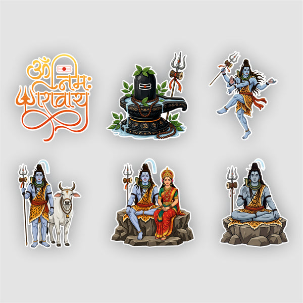 Todfod Mahadev Fridge Magnet Set of 6 | 3 Inch Colorful Cartoon Style MDF Wood Hindu Deity Religious Souvenir