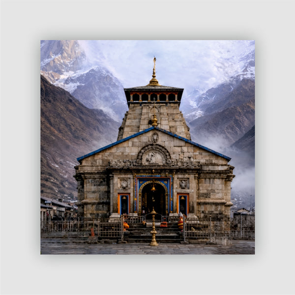 Smaran Kedarnath Jyotirlinga Wooden Fridge Magnet | Snow Mountain Temple Illustration | 3x3 Inch Spiritual Refrigerator Decor for Home Kitchen & Gift