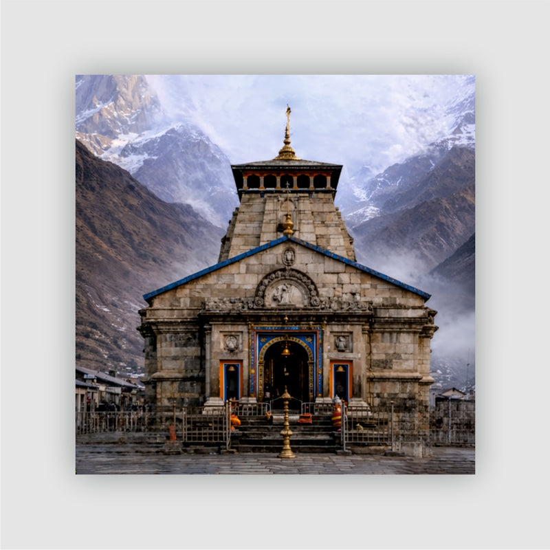 Smaran Kedarnath Jyotirlinga Wooden Fridge Magnet | Snow Mountain Temple Illustration | 3x3 Inch Spiritual Refrigerator Decor for Home Kitchen & Gift